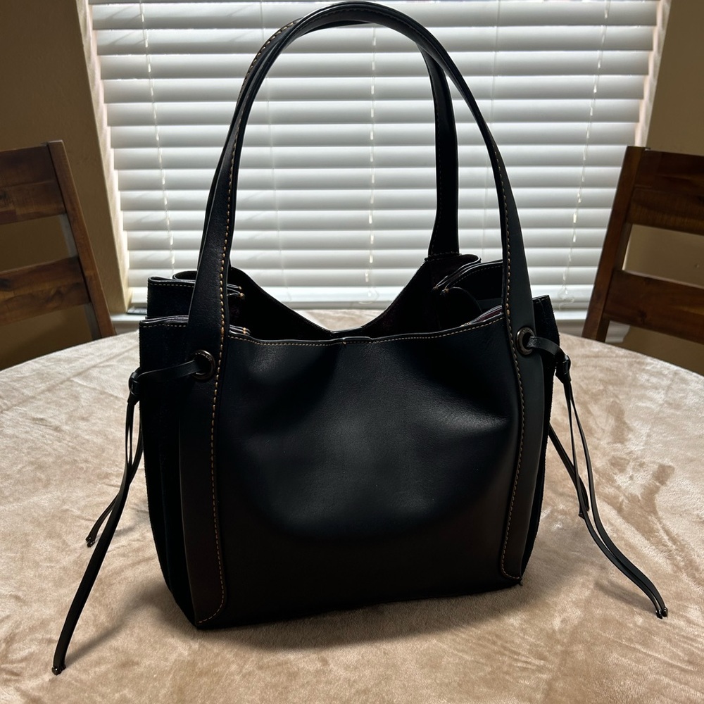 COACH Black Leather & Suede Bag with Tassels